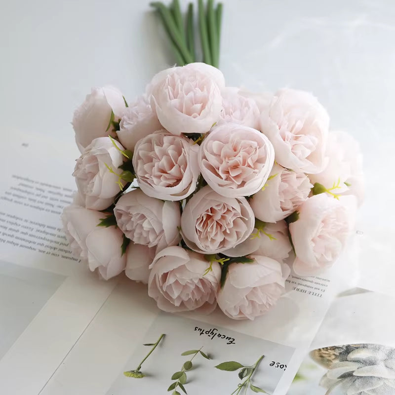 27 Heads Artificial Rose Peony Flowers Bridal Bouquet for Home Party Table DIY Decor Fake Flowers Wedding Decoration Flowers