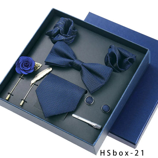 Luxury High Grade Mens Tie Set Nice Gift Box Silk Tie Necktie Set 8Pcs inside Packing Festive Present Cravat Pocket Squares