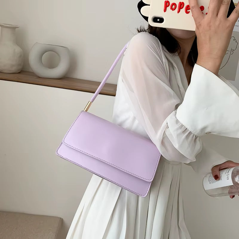 New Women'S Fashion Handbags Retro Solid Color PU Leather Shoulder Underarm Bag Casual Women Hobos Handbags Сумка Женская Trend