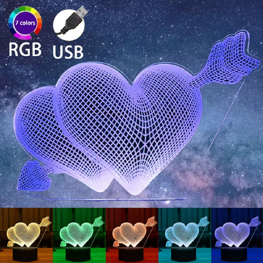 Romantic Couple 3D Night Light, Colorful LED Table Lamp, Couple Christmas Party Decoration Light, Valentine'S Day Bedside Lamp