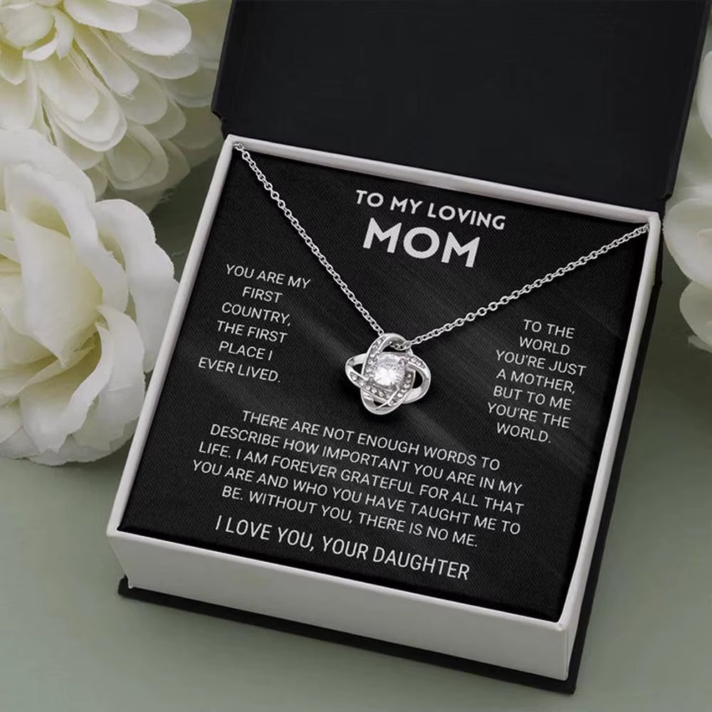 To My Beautiful Mom Love Knot Necklace Mother'S Day Birthday Gift from Son Daughter Thank You Mom Interlocking Heart Necklace