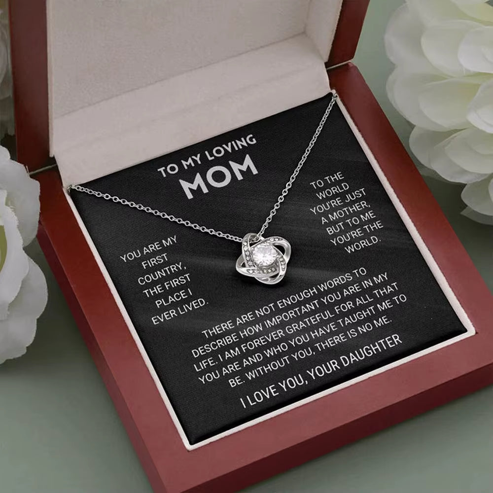 To My Beautiful Mom Love Knot Necklace Mother'S Day Birthday Gift from Son Daughter Thank You Mom Interlocking Heart Necklace