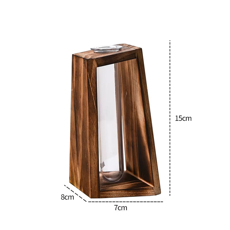 Creative Wooden Hydroponic Vase Plant Vase Retro Vase Transparent Vase Desktop Plant Home Decoration