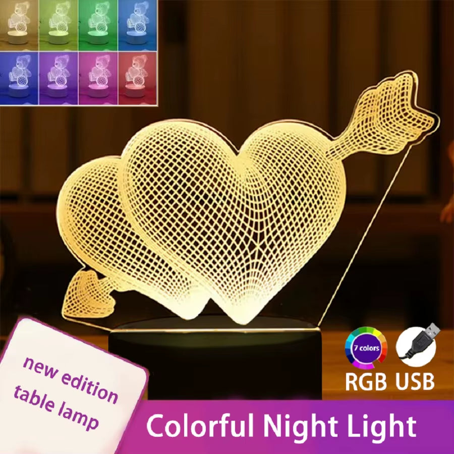 Romantic Couple 3D Night Light, Colorful LED Table Lamp, Couple Christmas Party Decoration Light, Valentine'S Day Bedside Lamp