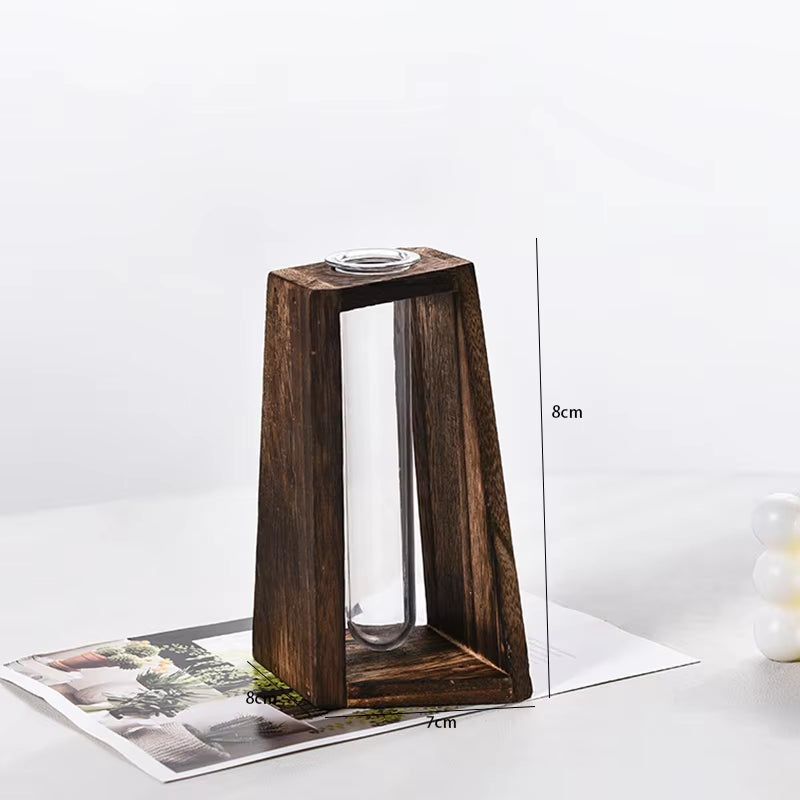 Creative Wooden Hydroponic Vase Plant Vase Retro Vase Transparent Vase Desktop Plant Home Decoration