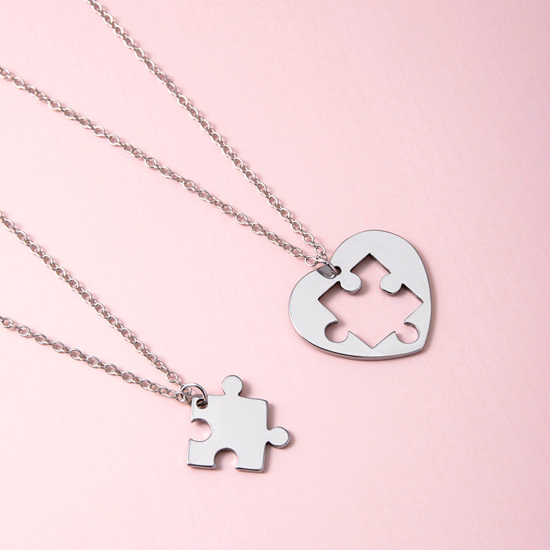 Romantic Heart Puzzle Pendant Couple Necklace