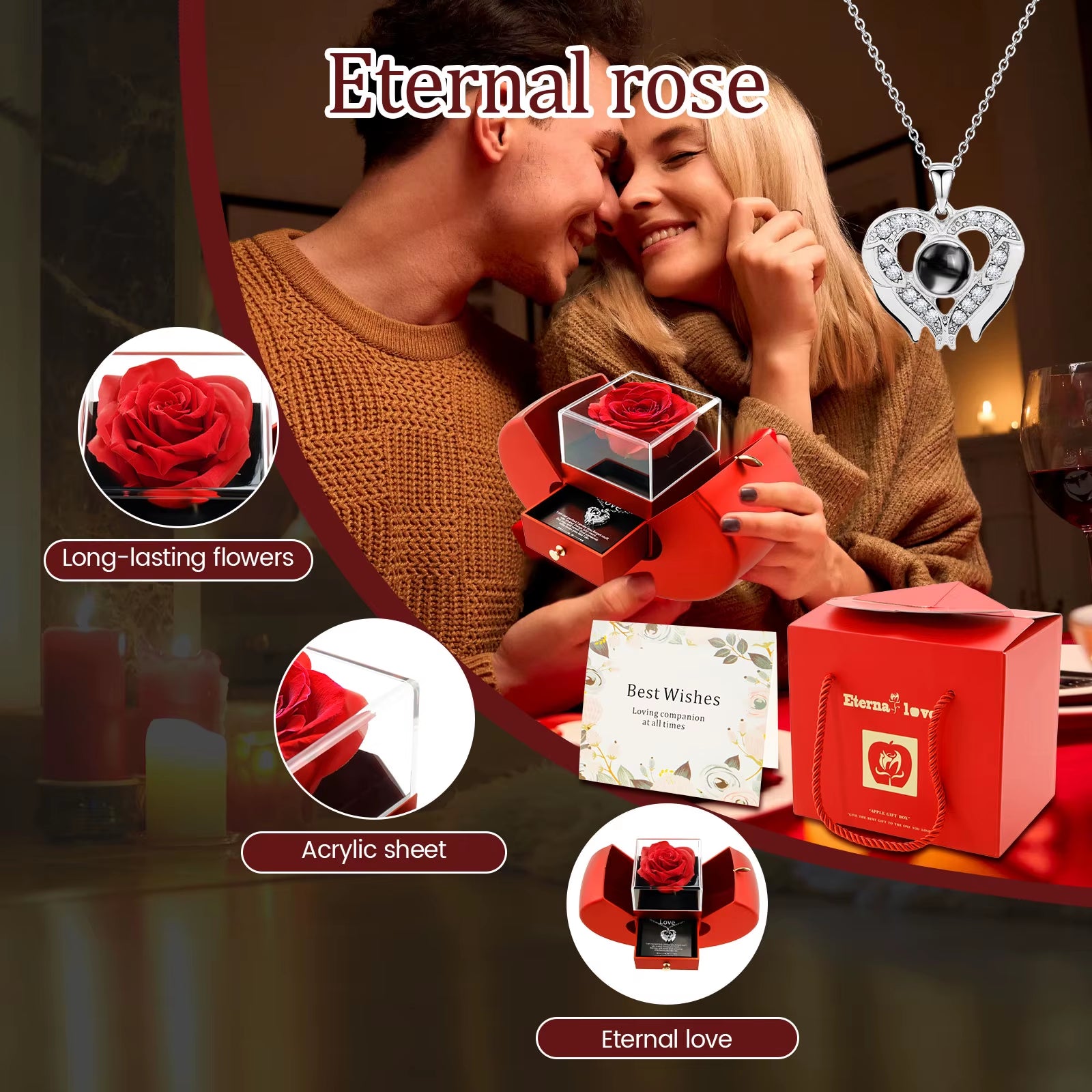 Valentines Day Gift I Love You Necklace with Rose Gifts Box Pendant Jewelry for Girlfriend 2025 New in Romantic Accessories