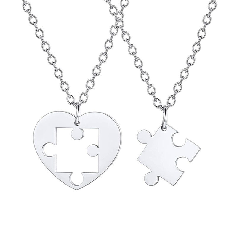 Romantic Heart Puzzle Pendant Couple Necklace
