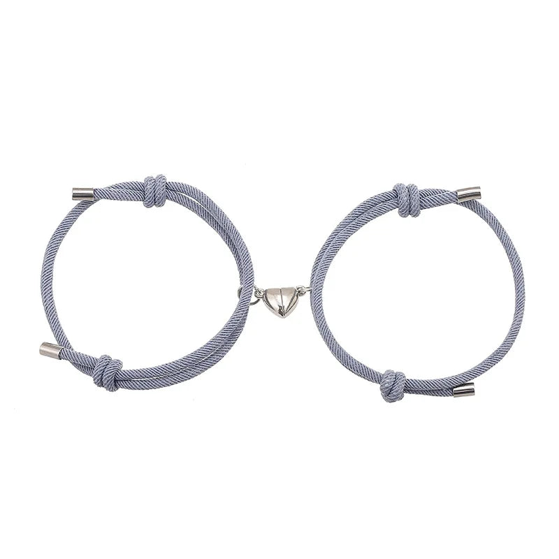 Wholesale 2Pcs/Set Love Heart Magnetic Bracelet Adjustable Handmade Valentine'S Day Gifts Magnet Heart Couple Bracelets