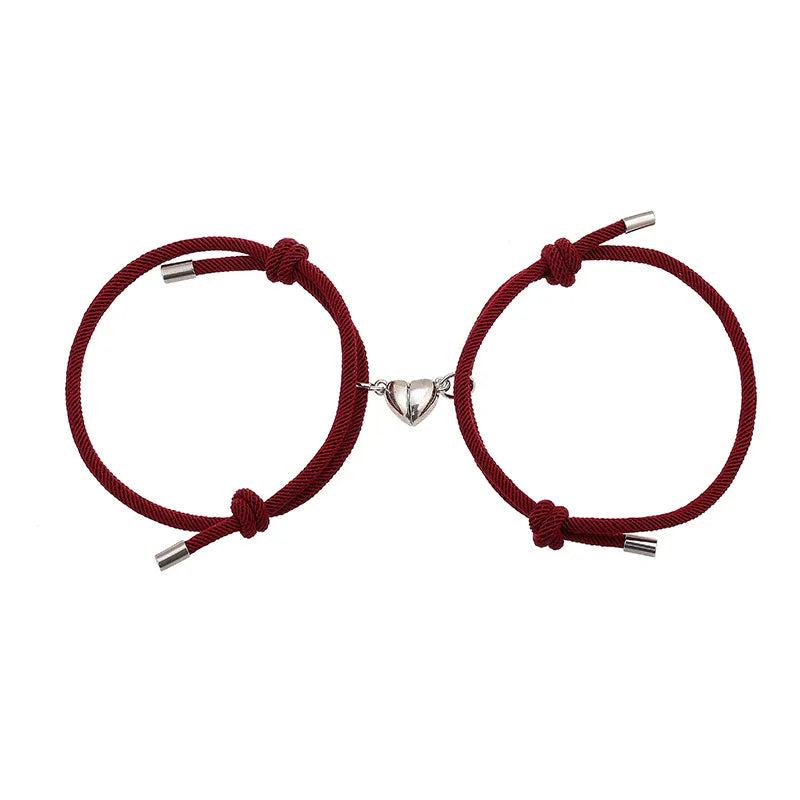 Wholesale 2Pcs/Set Love Heart Magnetic Bracelet Adjustable Handmade Valentine'S Day Gifts Magnet Heart Couple Bracelets