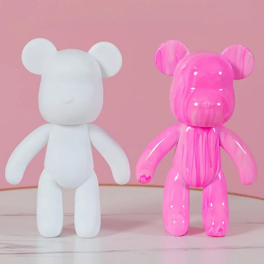 23Cm DIY Paint Fluid Bear Figure Handmade Pigment Doll White Vinyl Bear Figurine Sculpture Table Accessories Home Decor Gifts