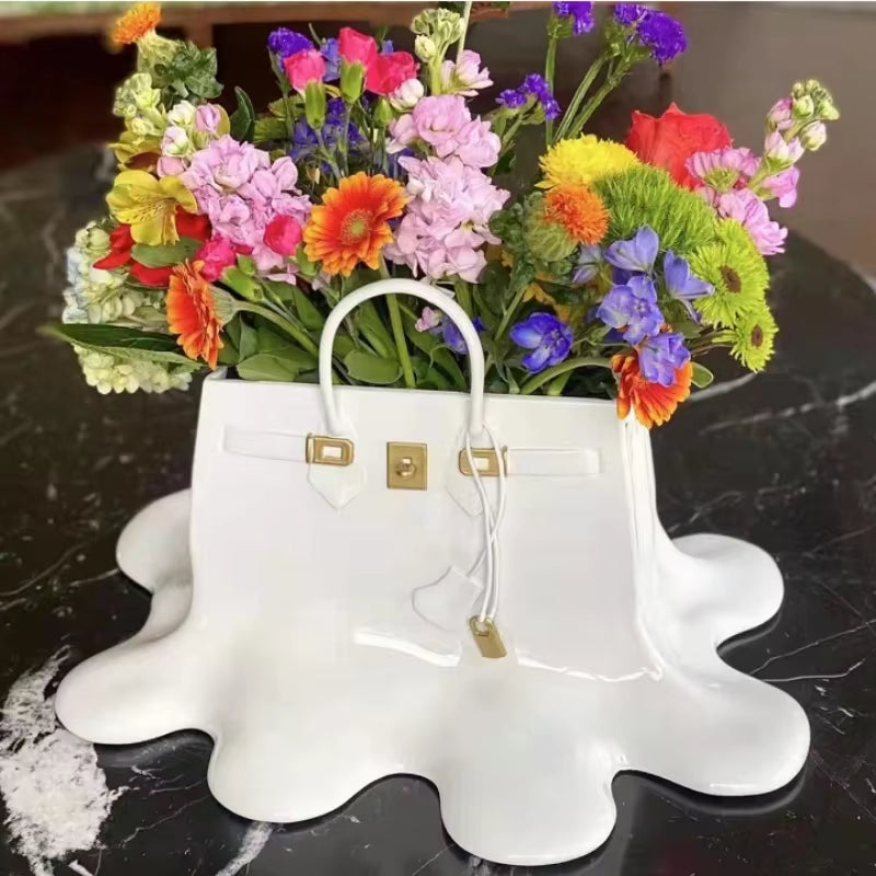 Boho Large Resin Flowers Bag Vase Speedy Room Decor Study Office Dining Table Vase Bag Living Room Bag Vase Luxury Sculpture