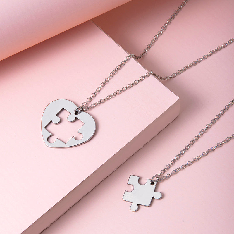 Romantic Heart Puzzle Pendant Couple Necklace
