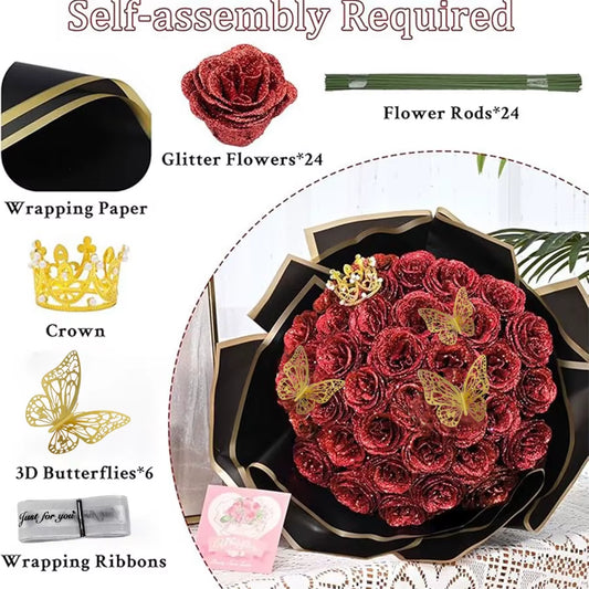 24PCS DIY Fake Roses with Golden Butterflies Artificial Rose Home&Room Decor for Wedding Valentine'S Day Mother'S Day