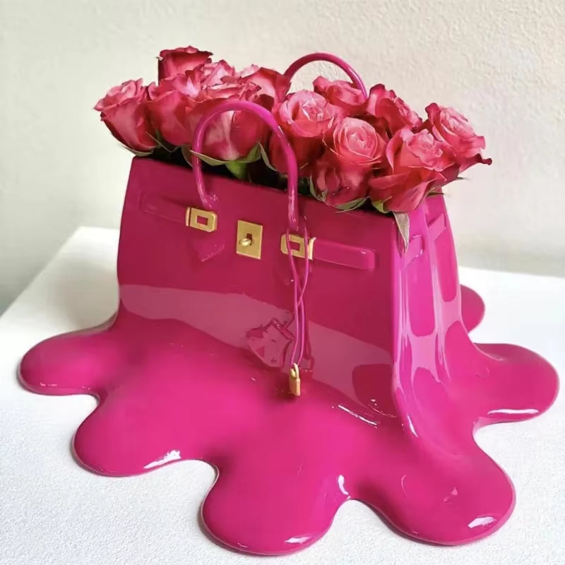 Boho Large Resin Flowers Bag Vase Speedy Room Decor Study Office Dining Table Vase Bag Living Room Bag Vase Luxury Sculpture