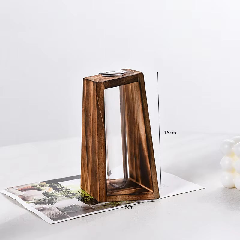 Creative Wooden Hydroponic Vase Plant Vase Retro Vase Transparent Vase Desktop Plant Home Decoration