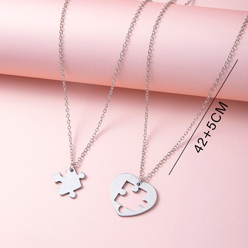Romantic Heart Puzzle Pendant Couple Necklace